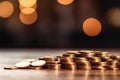 Stack of yellow coins, background with copies, black background