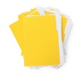 Stack of yellow files with documents on white background, top view Royalty Free Stock Photo