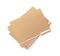 Stack of yellow files with documents on white background, top view Royalty Free Stock Photo