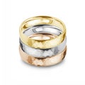 Stack of Yellow Gold, Rose Gold and White Gold Wedding Rings