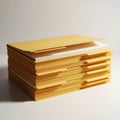 Stack of Yellow Manila Folders with White Paper Inserts on a White Surface document Royalty Free Stock Photo