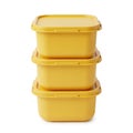 Stack of yellow plastic containers, isolated on white background Royalty Free Stock Photo