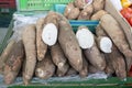 stack of yucca in the market square Royalty Free Stock Photo