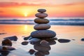 Stack of zen stones on the beach at sunset. Zen concept Royalty Free Stock Photo