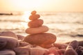 Stack of zen stones on pebble beach Royalty Free Stock Photo