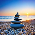 Stack of zen stones on pebble beach at Royalty Free Stock Photo