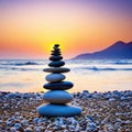 Stack of zen stones on pebble beach at Royalty Free Stock Photo