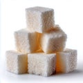 A stacked arrangement of six white sugar cubes on white surface Royalty Free Stock Photo