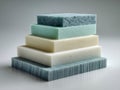 Stacked assorted layers of foam and sponge materials in varying thicknesses and colors for cushioning and insulation applications Royalty Free Stock Photo