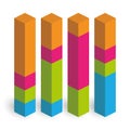 Bar chart of 4 growing columns. 3D isometric colorful vector graph. Economical growth, increase or success theme Royalty Free Stock Photo