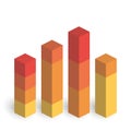 Stacked bar chart of 4 columns. 3D isometric colorful vector graph