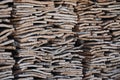 Stacked bark of raw cork oak Royalty Free Stock Photo