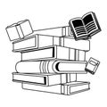Stacked big books and some falling black and white Royalty Free Stock Photo