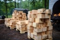 stacked blocks of wood for a game of giant jenga