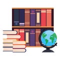 Stacked books bookshelf and globe Royalty Free Stock Photo