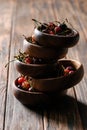 stacked bowls with fresh ripe cherries Royalty Free Stock Photo