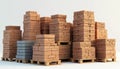 Stacked bricks on pallets. Bricks ready building activity. Construction materials like stones, bricks, building blocks, load for Royalty Free Stock Photo