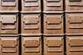 Stacked brown ammunition boxes Royalty Free Stock Photo