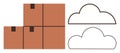 Stacked brown boxes with cloud outlines symbolizing storage and data transfer in a digital concept Royalty Free Stock Photo