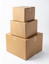 Stacked Brown Cardboard Boxes in Ascending Sizes on White Background Royalty Free Stock Photo