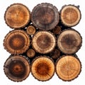 Stacked Brown Wood Logs Pattern in Square Formation on White Backdrop Royalty Free Stock Photo