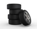 Stacked car wheels and tires