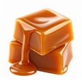 Stacked Caramel Squares with Drizzled Caramel on White Background Royalty Free Stock Photo