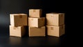 Stacked cardboard boxes on black background Royalty Free Stock Photo