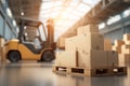 Stacked Cardboard Boxes with Forklift in Warehouse Royalty Free Stock Photo