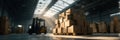 Stacked Cardboard Boxes with Forklift in Warehouse Royalty Free Stock Photo