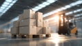 Stacked Cardboard Boxes with Forklift in Warehouse Royalty Free Stock Photo