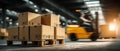 Stacked Cardboard Boxes with Forklift in Warehouse Royalty Free Stock Photo