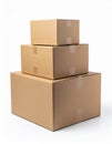 Stacked Cardboard Boxes Isolated on a Clean White Background with Neutral Light Royalty Free Stock Photo