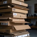 Stacked Cardboard Boxes - Overwhelming Pile, Warehouse Interior, Brown Tones, Messy Storage Royalty Free Stock Photo