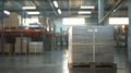 Boxes in a warehouse on a pallet ready for shipment distribution logistics management and inventory Royalty Free Stock Photo