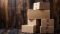 Stacked Cardboard Boxes on Rustic Wooden Surface Royalty Free Stock Photo