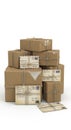 Stacked Cardboard Boxes with Shipping Labels Royalty Free Stock Photo