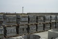 Stacked cement pipes at concrete factory Royalty Free Stock Photo