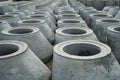 Stacked cement pipes at concrete factory Royalty Free Stock Photo