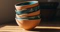 Stacked ceramic bowls, five in total, with an outer terracotta finish and inner glaze of Royalty Free Stock Photo