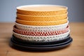 stacked ceramic plates of three different designs Royalty Free Stock Photo