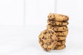 Stacked choco biscuits on the grey marble table Royalty Free Stock Photo