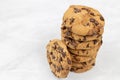 Stacked choco biscuits on the grey marble table Royalty Free Stock Photo