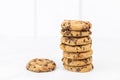 Stacked choco biscuits on the grey marble table Royalty Free Stock Photo