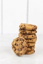 Stacked choco biscuits on the grey marble table Royalty Free Stock Photo