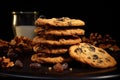 Stacked Chocolate Chip Cookies with Milk Royalty Free Stock Photo
