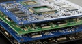 Stacked Circuit Boards with NPU Chips, Technology Concept Royalty Free Stock Photo
