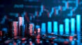 Dynamic stock market chart analysis on a futuristic interface. Bokeh effect with coin stacks. Financial investment Royalty Free Stock Photo