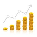 Stacked coins graph arrow Royalty Free Stock Photo