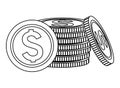 Stacked coins icon black and white Royalty Free Stock Photo